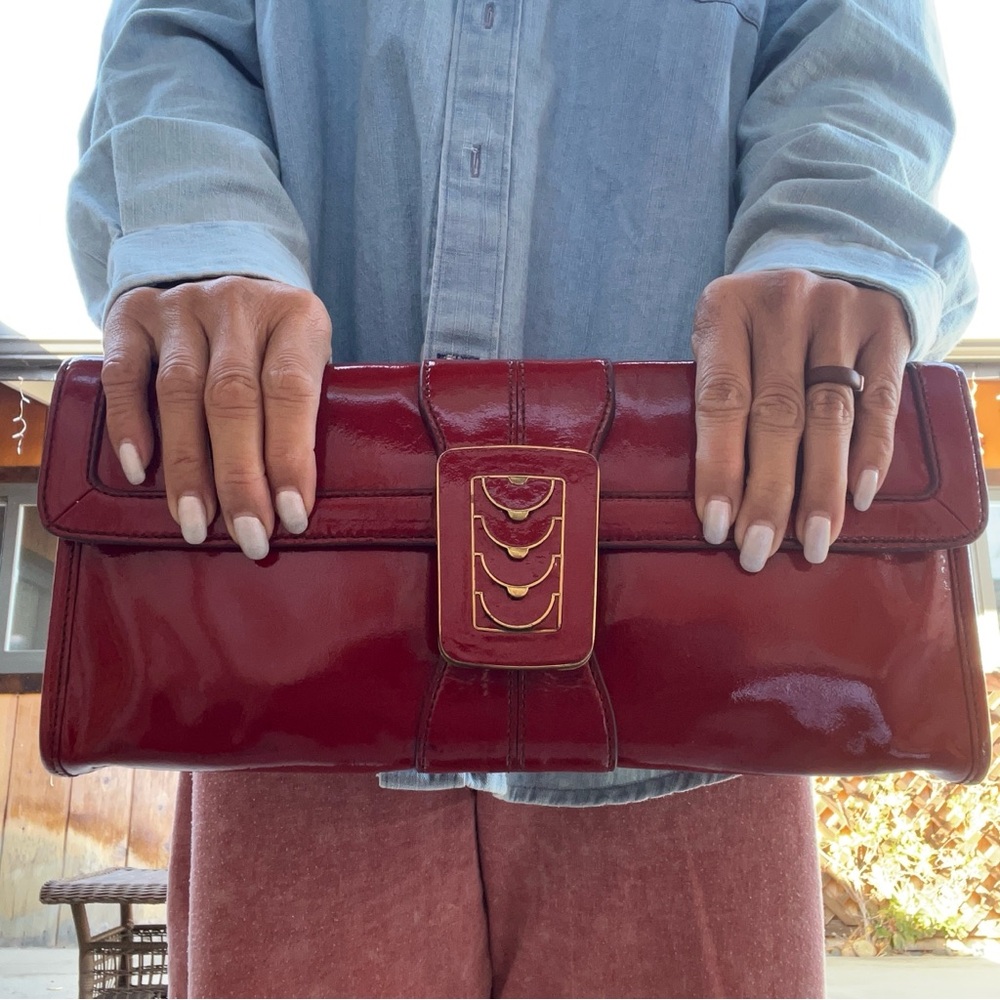 VINTAGE COLE HAAN Red Patent Leather Art Deco  Clutch - Picture 2 of 14